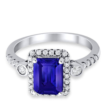Halo Weddding Bridal Promise Ring Simulated Blue Sapphire CZ 925 Sterling Silver